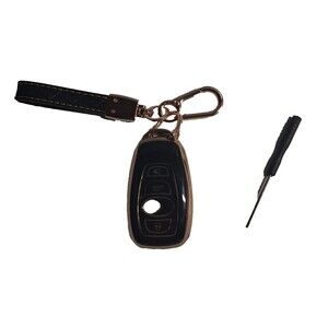for Subaru Key Fob Cover Case with Genuine Leather Keychain for Subaru Black